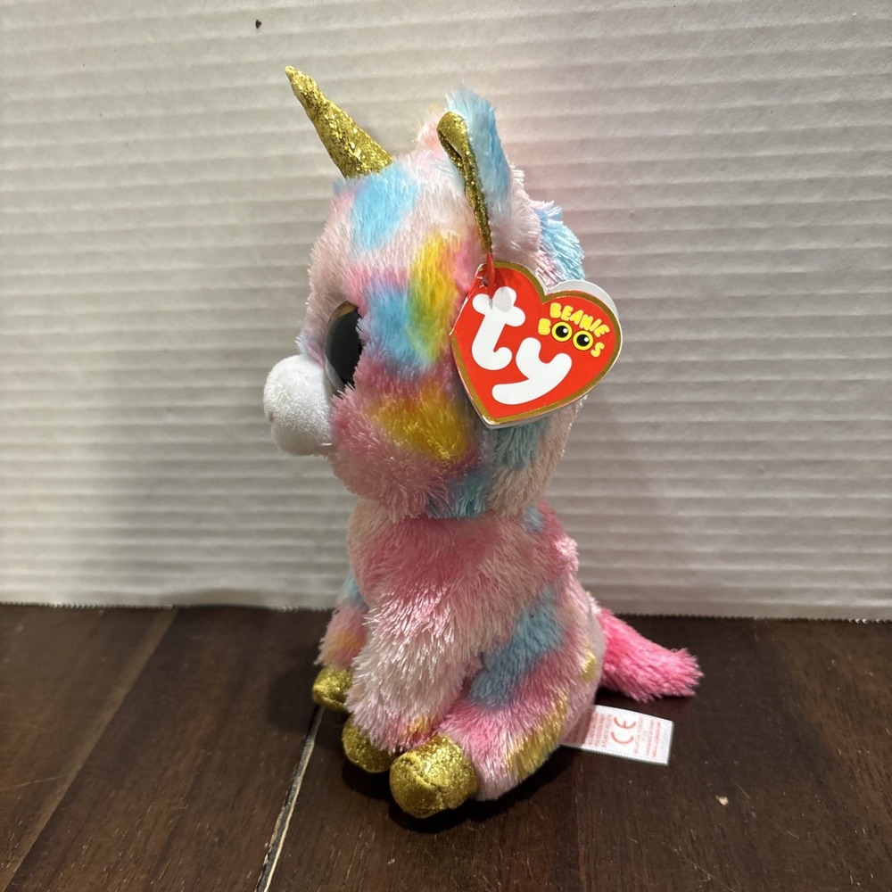 Ty‎ Beanie Boos Boo Fantasia the Unicorn 6" Beanbag Plush Pink Rainbow Spots - Picture 2 of 4